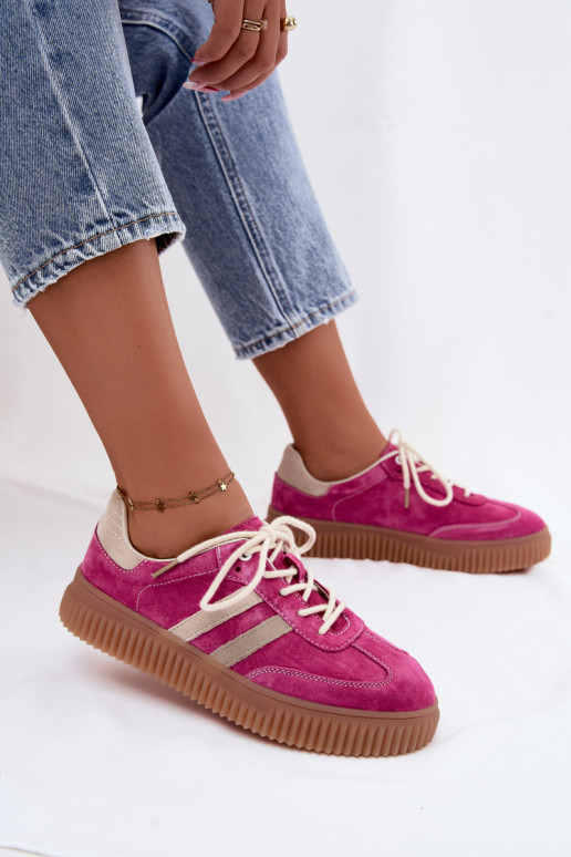 Heren sneakers met platform van kunstsuède roze-zand kleur
