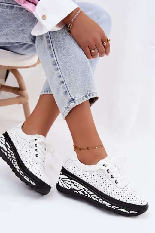 Chaussures blanches pour femmes avec éléments ajourés et plateforme Morra