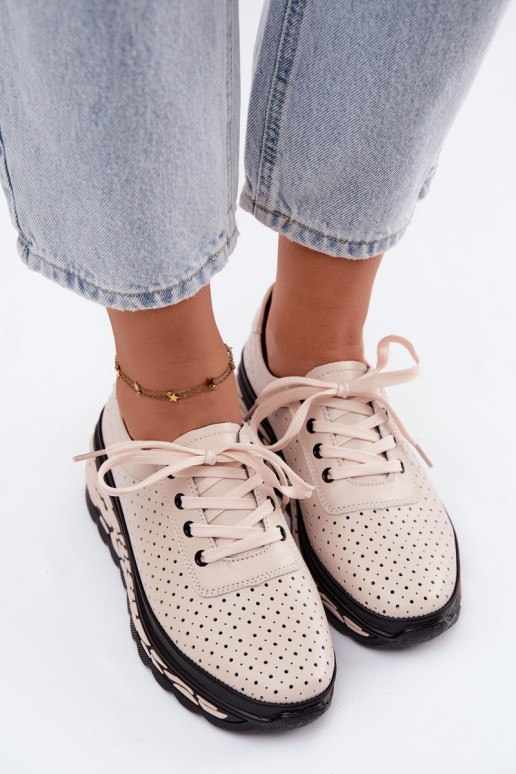 Chaussures beiges pour femmes avec éléments ajourés et plateforme Morra