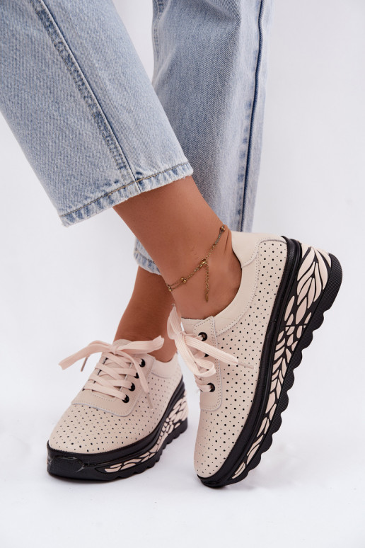 Sandfarbene Damenschuhe mit Ausschnitten und Plattform Morra