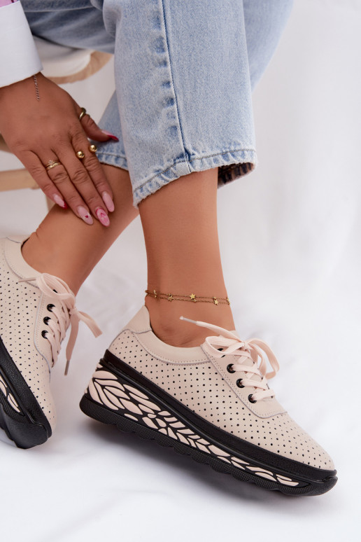 Chaussures beiges pour femmes avec éléments ajourés et plateforme Morra