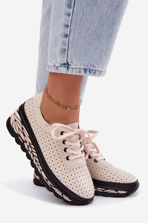 Chaussures beiges pour femmes avec éléments ajourés et plateforme Morra