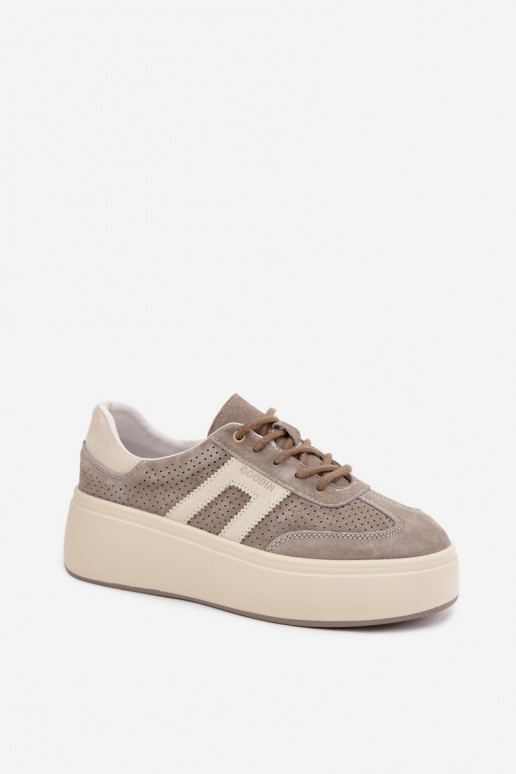 Graue Damensneaker mit Plattform und Perforation Umbry