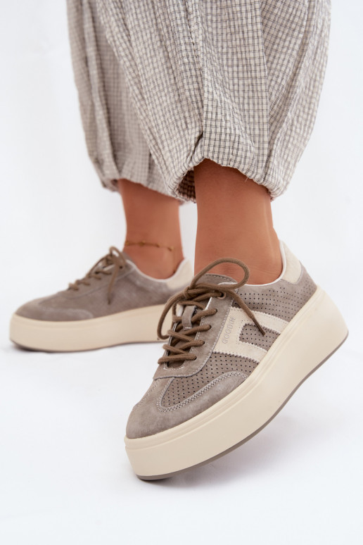 Baskets grises pour femmes avec plateforme et perforation Umbry