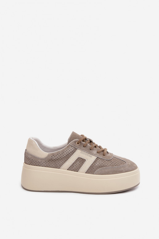 Graue Damensneaker mit Plattform und Perforation Umbry