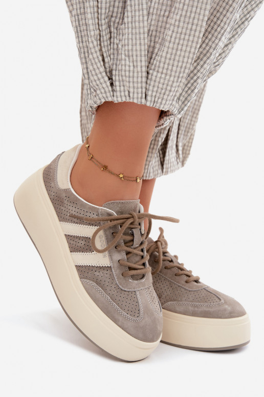 Grijze dames sneakers met platform en perforatie Umbry