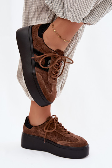 Bruine dames sneakers met platform en perforatie Umbry