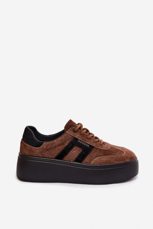 Bruine dames sneakers met platform en perforatie Umbry