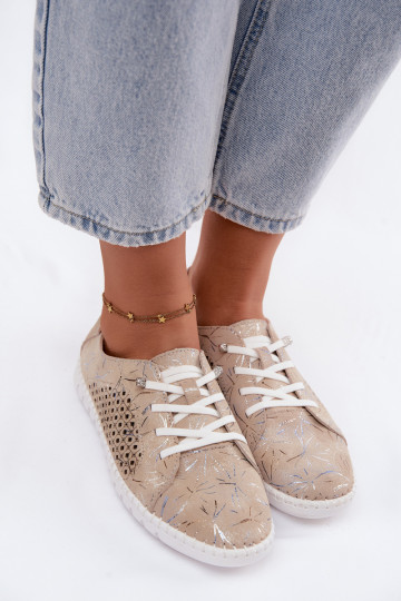 Chaussures beiges à motifs avec éléments ajourés en daim synthétique Tenebra