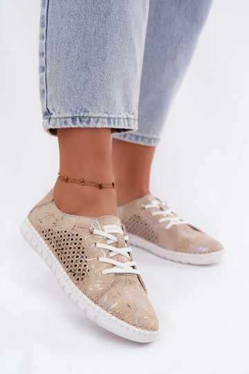 Zandkleurige patroon schoenen met uitsnijdingen van faux suede Tenebra 2