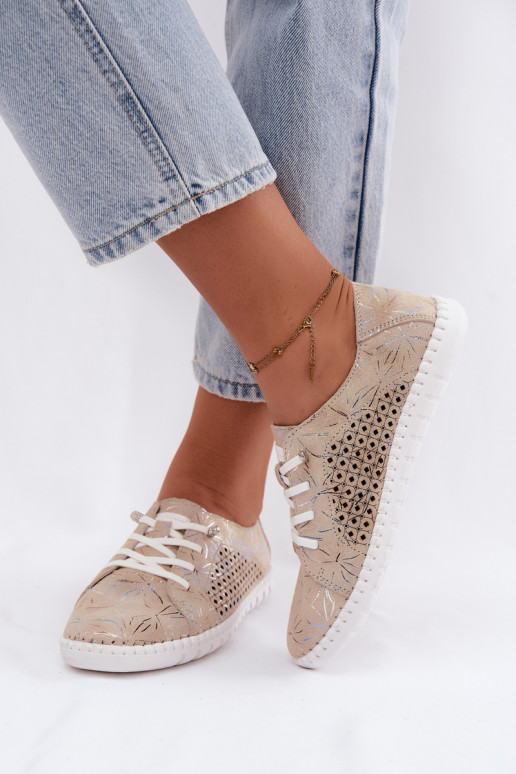 Chaussures beiges à motifs avec éléments ajourés en daim synthétique Tenebra