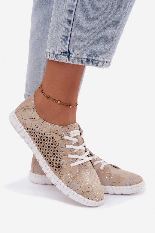 Chaussures beiges à motifs avec éléments ajourés en daim synthétique Tenebra