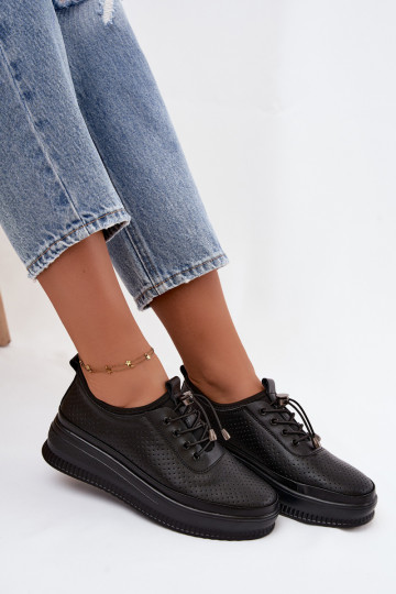 Zwarte dameschoenen met platform en perforatie Dalila