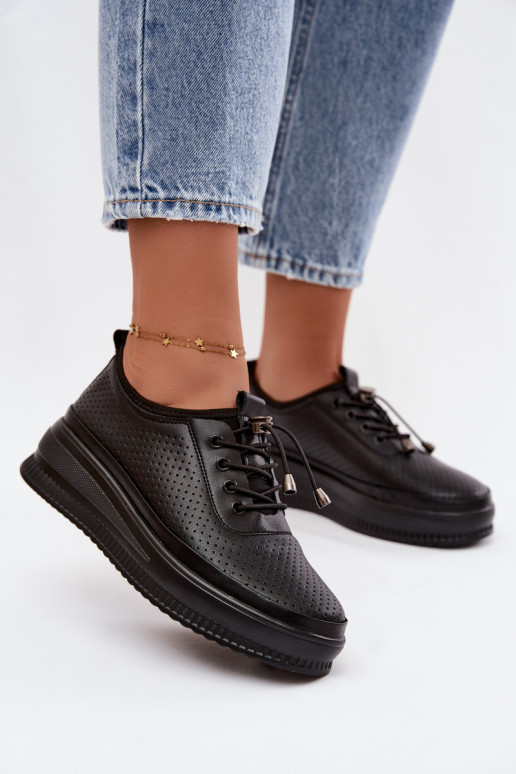Zwarte dameschoenen met platform en perforatie Dalila