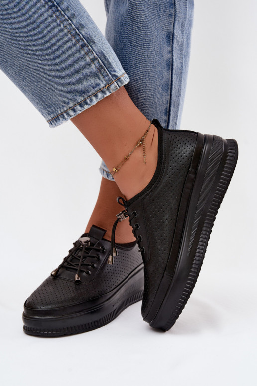 Schwarze Damenschuhe mit Plattform und Perforation Dalila