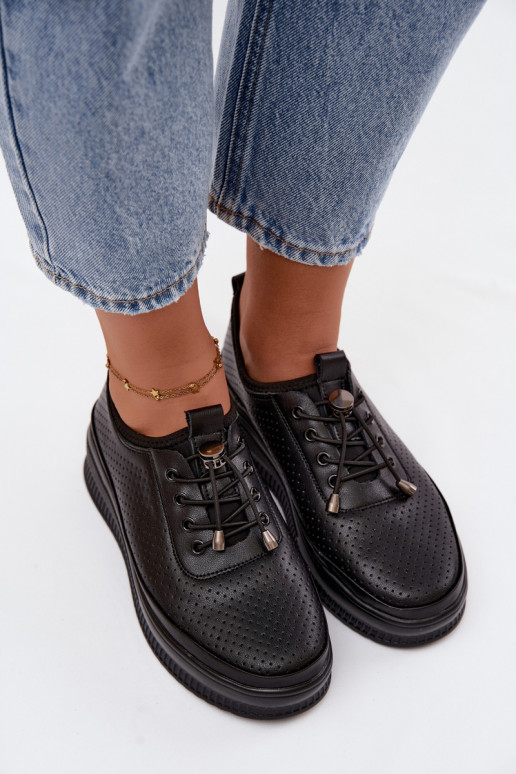 Schwarze Damenschuhe mit Plattform und Perforation Dalila