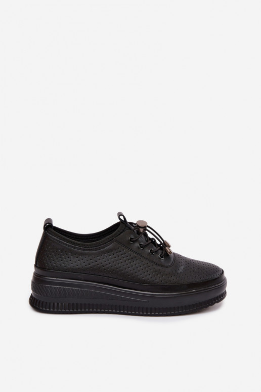 Zwarte dameschoenen met platform en perforatie Dalila