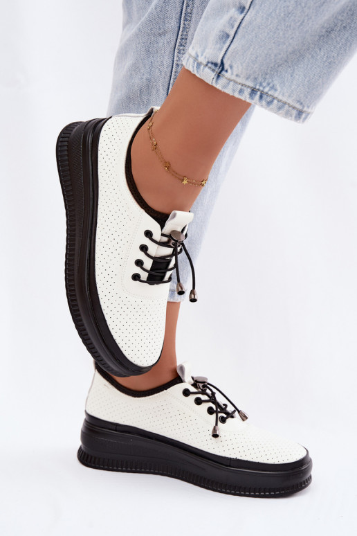 Weiße Damenschuhe mit Plattform und Perforation Dalila
