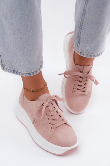 Rosa Damensneaker aus Kunstveloursleder mit Plattform Inaya