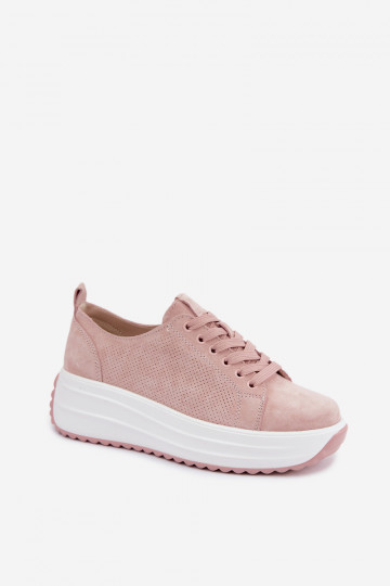 Roze dames sneakers van faux suede met platform Inaya 2