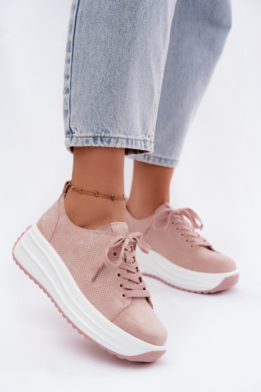 Roze dames sneakers van faux suede met platform Inaya