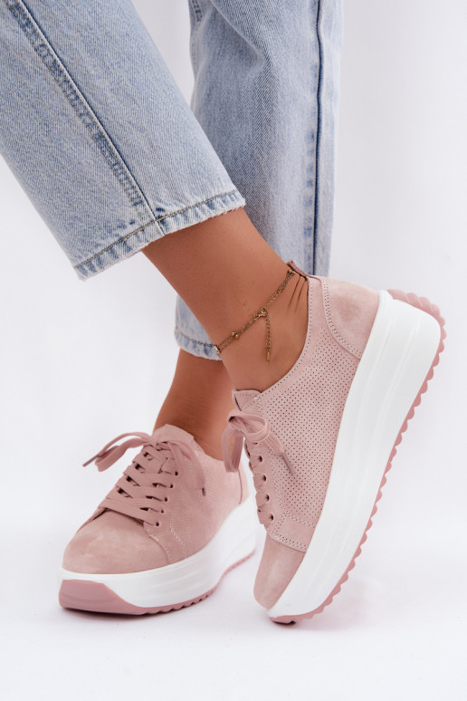 Roze dames sneakers van faux suede met platform Inaya