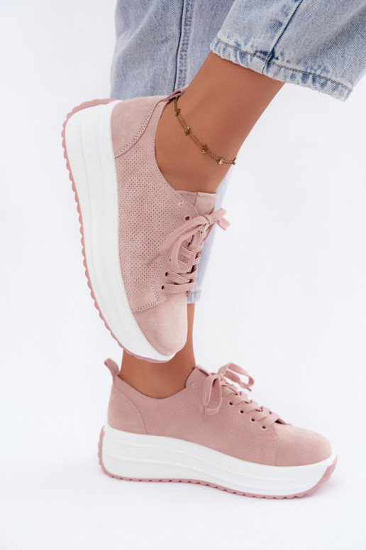 Roze dames sneakers van faux suede met platform Inaya