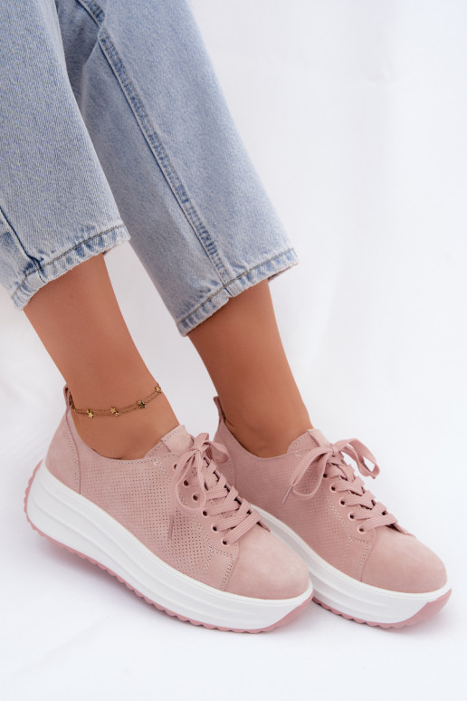 Rosa Damensneaker aus Kunstveloursleder mit Plattform Inaya