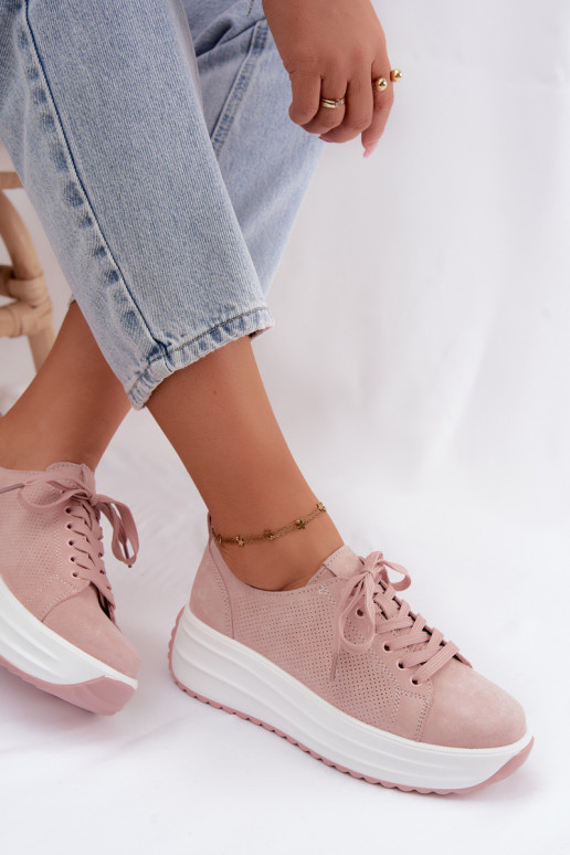 Roze dames sneakers van faux suede met platform Inaya