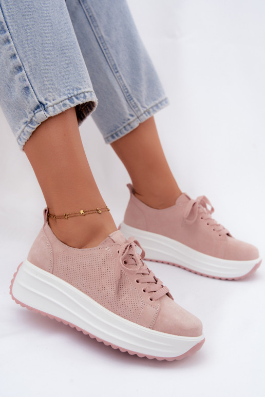 Rosa Damensneaker aus Kunstveloursleder mit Plattform Inaya