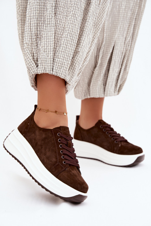 Baskets couleur chocolat pour femmes en daim synthétique avec plateforme Inaya