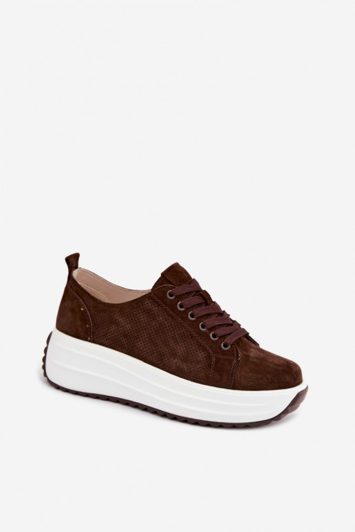 Chocoladekleurige dames sneakers van faux suede met platform Inaya