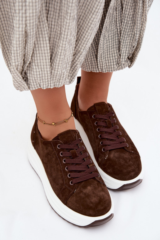 Baskets couleur chocolat pour femmes en daim synthétique avec plateforme Inaya