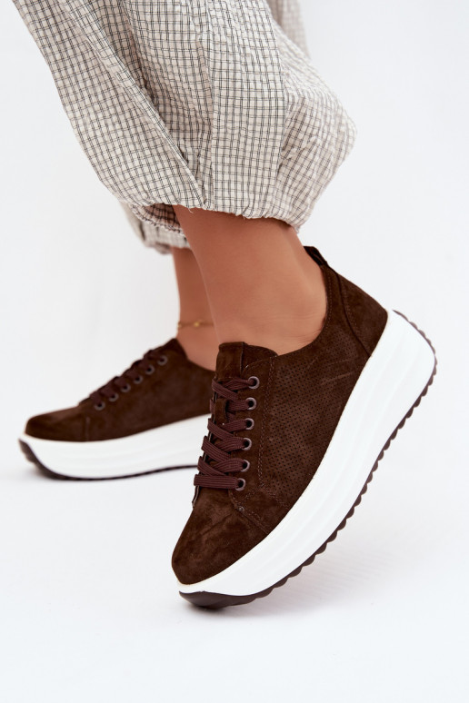 Schokoladenfarbene Damensneaker aus Kunstveloursleder mit Plattform Inaya