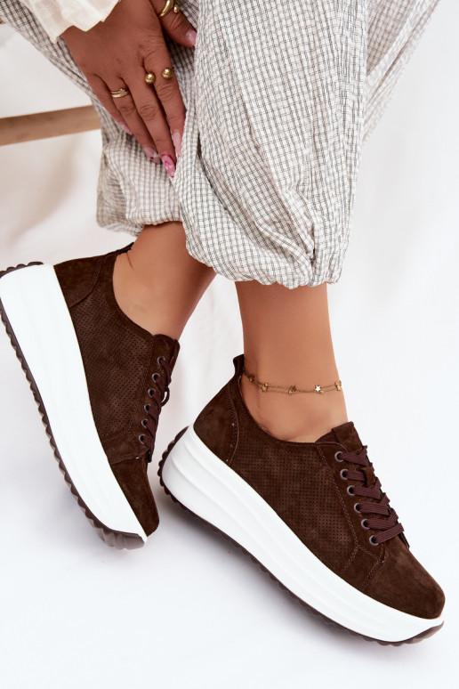 Baskets couleur chocolat pour femmes en daim synthétique avec plateforme Inaya