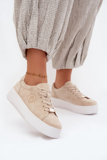 Zandkleurige dames sneakers van faux suede met platform Dainty 2