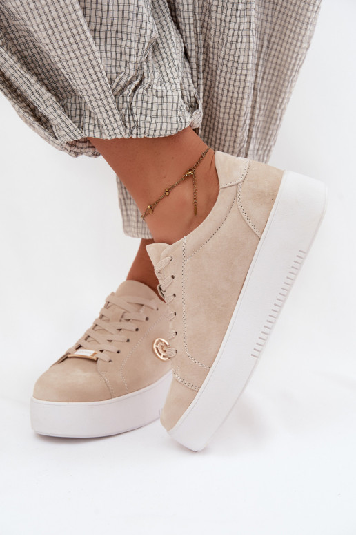 Baskets beiges pour femmes en daim synthétique avec plateforme Dainty