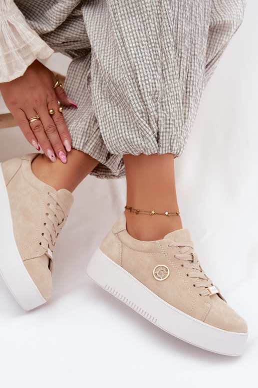 Baskets beiges pour femmes en daim synthétique avec plateforme Dainty