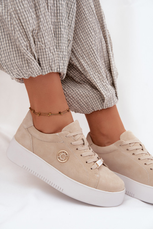 Sandfarbene Damensneaker aus Kunstveloursleder mit Plattform Dainty