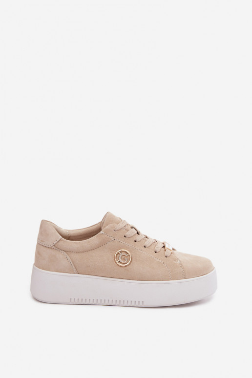 Sandfarbene Damensneaker aus Kunstveloursleder mit Plattform Dainty