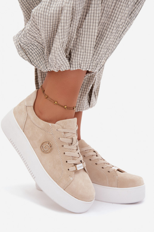 Sandfarbene Damensneaker aus Kunstveloursleder mit Plattform Dainty