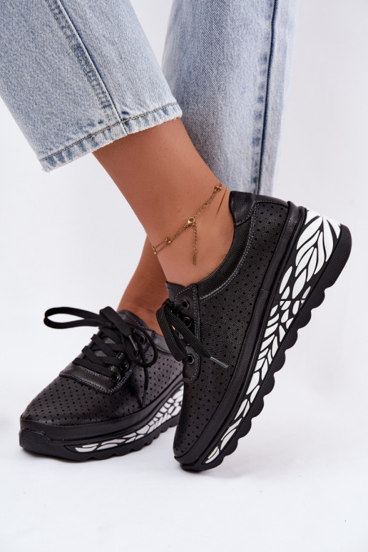 Schwarze Damenschuhe mit Ausschnitten und Plattform Morra