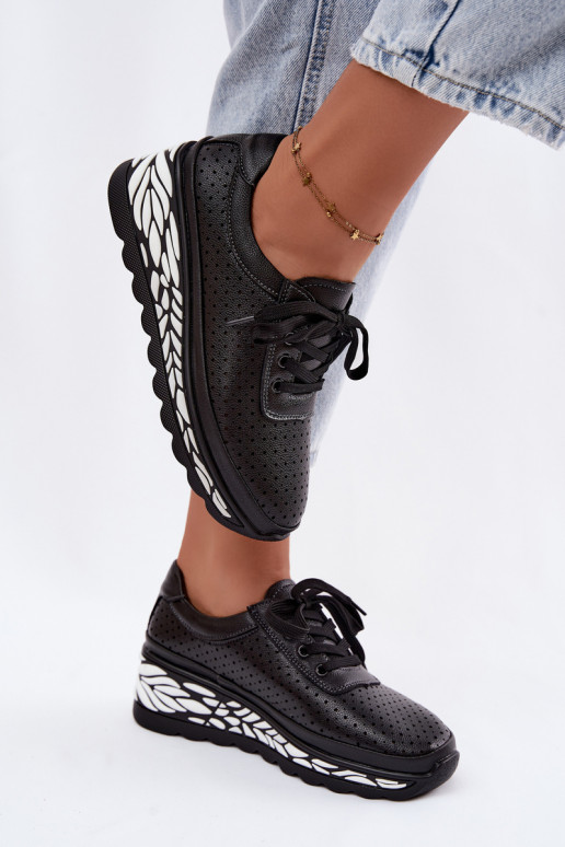 Chaussures noires pour femmes avec éléments ajourés et plateforme Morra
