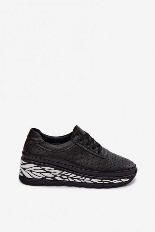 Schwarze Damenschuhe mit Ausschnitten und Plattform Morra