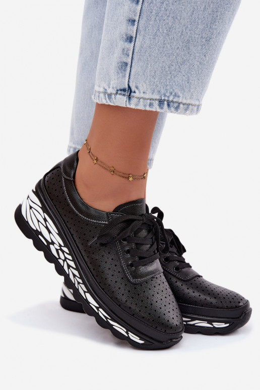 Schwarze Damenschuhe mit Ausschnitten und Plattform Morra