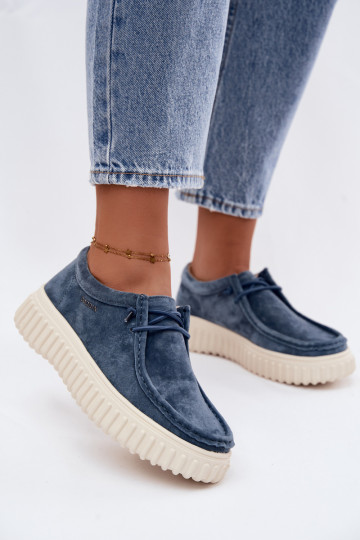 Blauwe dameschoenen van faux suede met platform Jamila