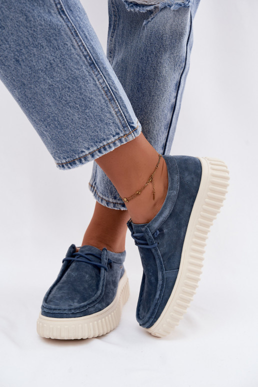 Blaue Damenschuhe aus Kunstveloursleder mit Plattform Jamila
