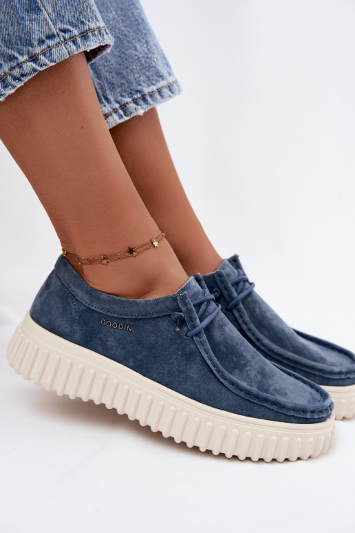 Chaussures bleues pour femmes en daim synthétique avec plateforme Jamila