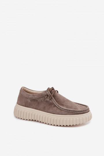 Klei kleurige dameschoenen van faux suede met platform Jamila 2