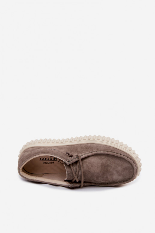 Klei kleurige dameschoenen van faux suede met platform Jamila